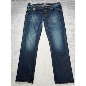 PRPS Jeans Mens 38x33 Indigo Blue Faded Straight Leg Button Fly Raw Denim